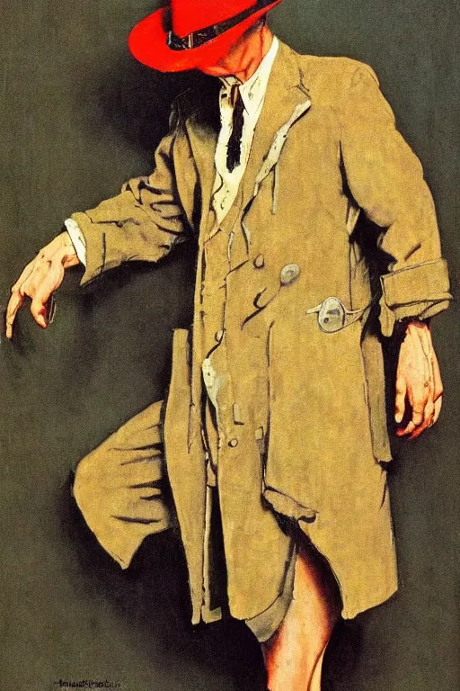 Image similar to Walter Joseph Kovacs aka Rorschach from the movie Watchmen painted by Norman Rockwell