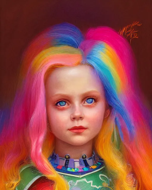 Image similar to 1 9 8 0 s doll rainbow brite portrait | highly detailed | very intricate | symmetrical | whimsical and magical | soft cinematic lighting | award - winning | closeup portrait | painted by donato giancola and mandy jurgens and charlie bowater | pastel color palette | featured on artstation