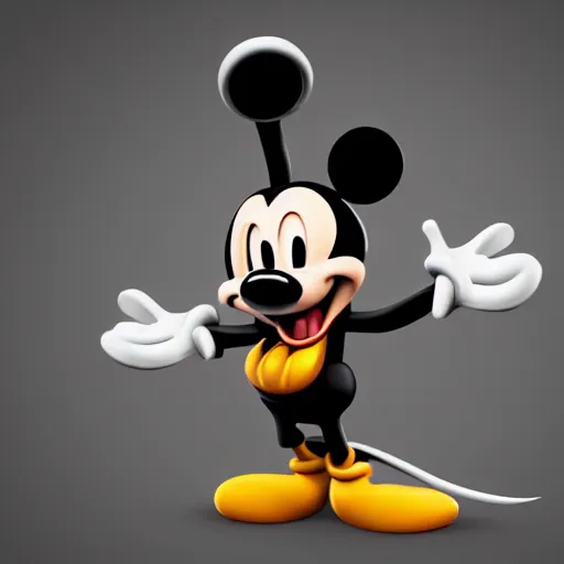 Prompt: evil sharp toothed Mickey by Disney, rat character evil, sharp ears, sharp features, evil grin, behance, HD render, unity, cinematic Trending on artstation.