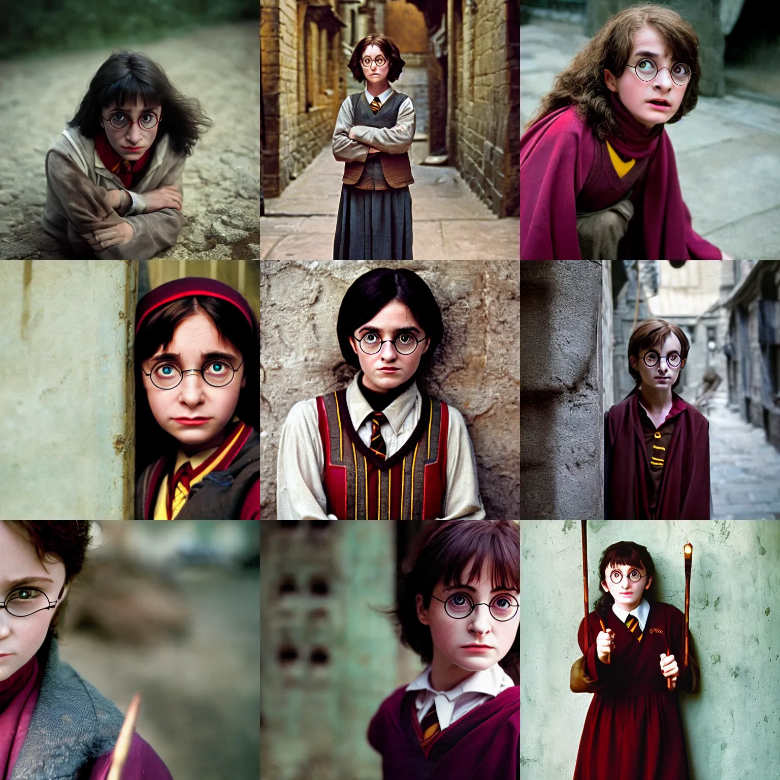 Prompt: female harry potter by steve mccurry, 55mm zeiss f1.2 award winning photograph