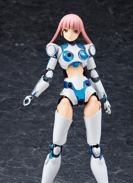 Image similar to Girl in mecha cyber Armor, portrait of the action figure of a girl, with bare legs，in the style of Kotobukiya ，anime figure