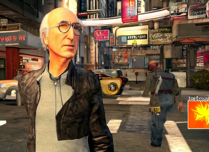 Image similar to video game still of larry david in the video game sleeping dogs,