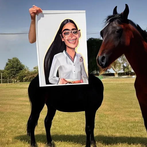 Image similar to Alexandria Ocasio Cortez as a horse caricature