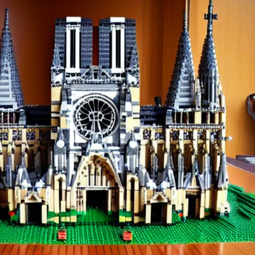 Image similar to the notre dame built out of lego blocks, very detailed, lego,