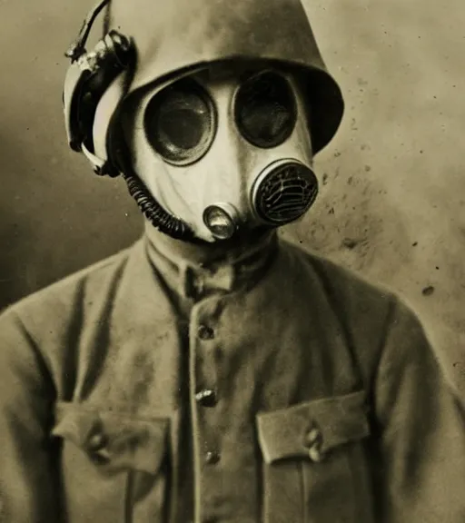 Image similar to person wearing gas mask,ww1 photo, high detail, high resolution