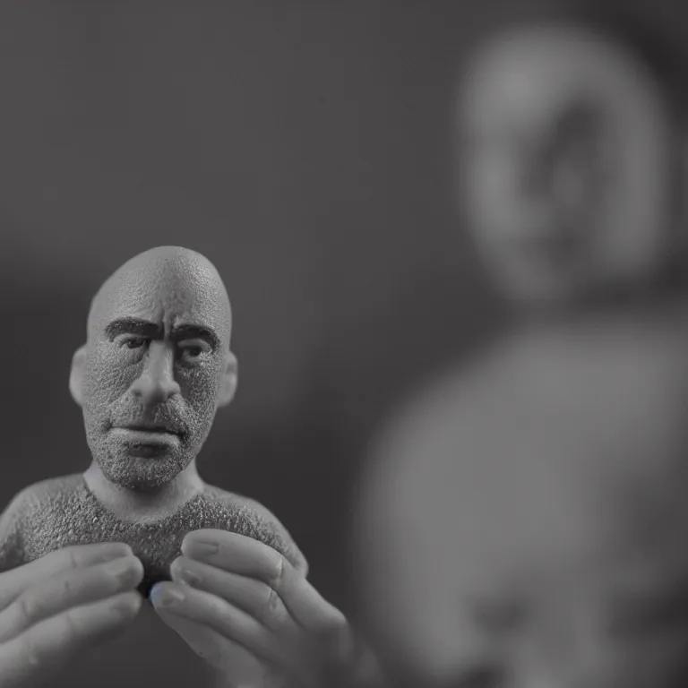 Image similar to a cinematic film still of a claymation stop motion film starring joe rogan, shallow depth of field, 8 0 mm, f 1. 8