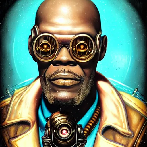 Prompt: underwater bioshock steampunk portrait of Samuel L. Jackson, Pixar style, by Tristan Eaton Stanley Artgerm and Tom Bagshaw.