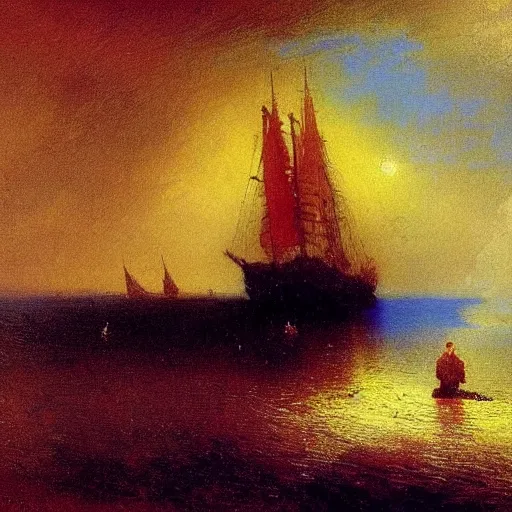 Image similar to by Ivan Aivazovsky and Odilon Redon