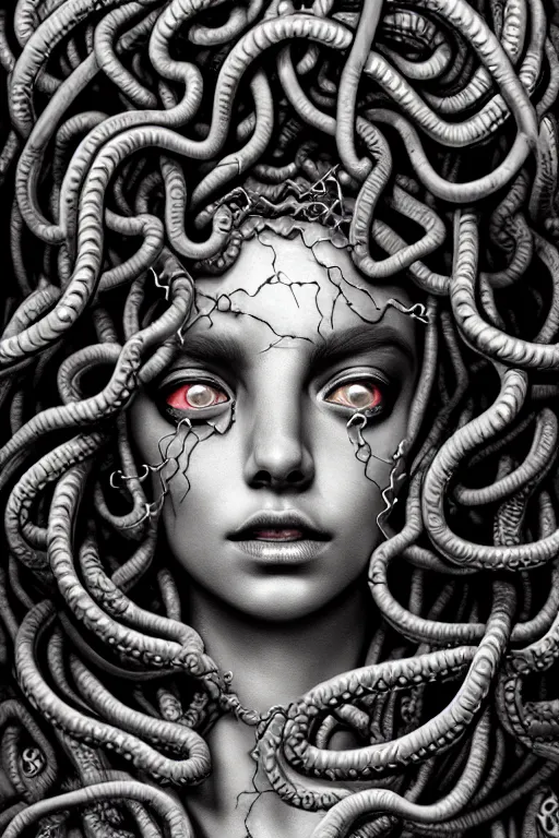 Image similar to medusa gorgon, detailed, highly detailed, hyper detailed, high definition, graffiti, beautiful composition, trending on artstation, award - winning photograph, masterpiece, intricate, portrait, 8 k highly professionally detailed, hdr, cgsociety