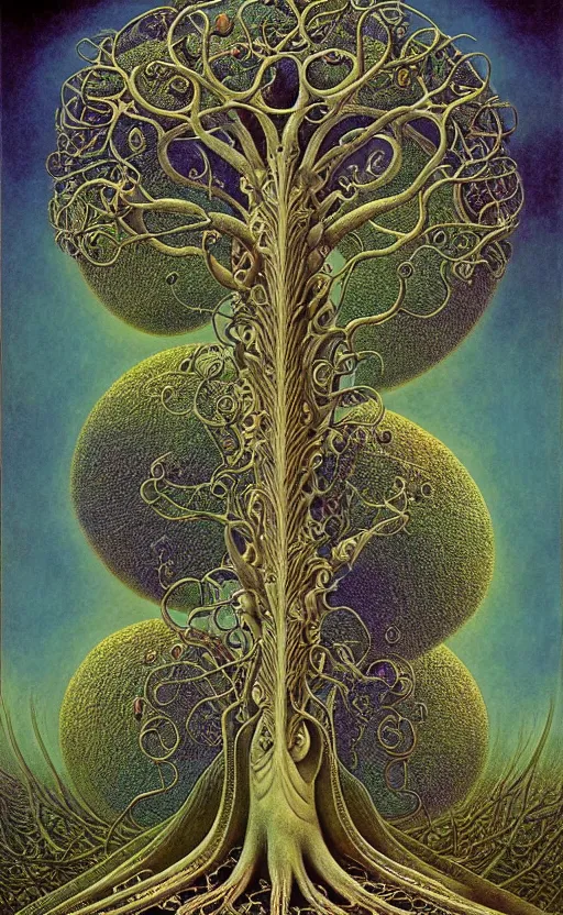 Image similar to tree of life by roger dean and andrew ferez, art forms of nature by ernst haeckel, divine chaos engine, symbolist, visionary, art nouveau, botanical fractal structures, organic, detailed, realistic, surreality