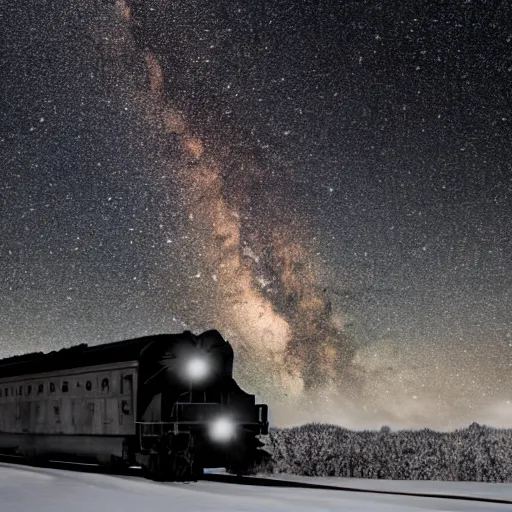 Image similar to a night train rushes through the milky way, winter