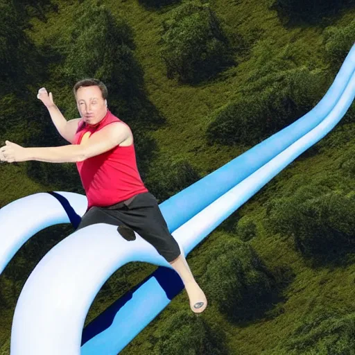 Prompt: elon musk going down a waterslide, photorealistic,