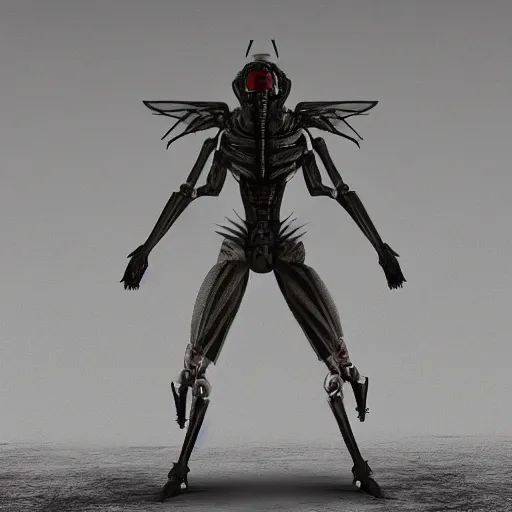 Image similar to A humanoid mosquito, reminiscent of a winged medieval knight. Metal gear solid style.