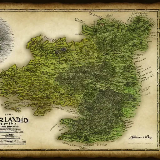 Image similar to map of ireland in the style of j. r. r tolkien