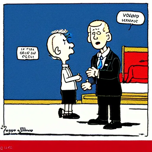 Image similar to a cartoon of joe biden pulling away the nuclear football before trump can kick it, cartoon in the style of peanuts by charles schulz