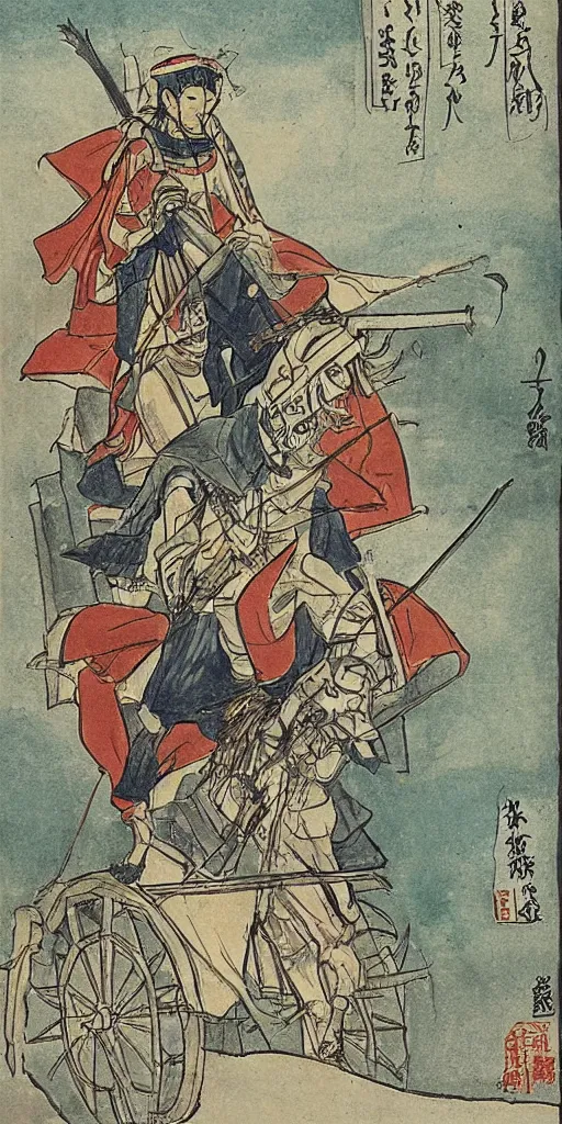 Image similar to man riding a chariot colored and drawn by Shuichi Shigeno