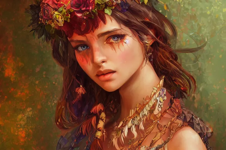 Prompt: a beautiful bohemian girl, intricate, highly detailed, digital painting, pixiv, artstation, official media, concept art, rich vivid colors, ambient lighting, sharp focus, illustration, art by erak note