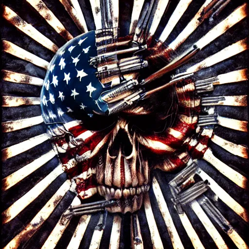 Image similar to military bullets skulls weapons american flag smoke scariest horror nightmare by junji ito and horiyoshi iii, digital art, deepdream cosmic, 3 d high definition, trending on artstation, photorealistic, high resolution, 8 k, octane, hyper detailed, trending on deviantart insane details, intricate, elite, ornate, elegant trend, highly detailed unreal engine