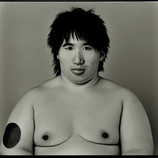 Image similar to a portrait of an overweight lionel messi by nobuyoshi araki