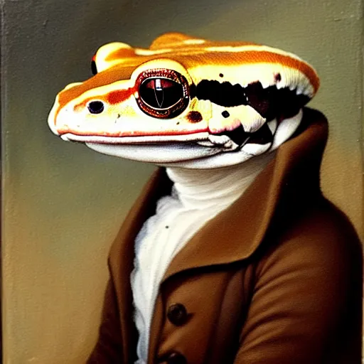 Image similar to a head and shoulders portrait painting of an anthropomorphic!!!!!!!!!! amazon milk frog!!!!!!!!!! wearing a colonial outfit without a hat looking off camera, a character portrait, american romanticism, oil on canvas, soft focus