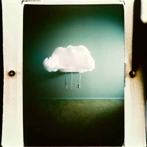 Image similar to kodak portra 4 0 0, wetplate, 3 5 mm, award winnin photo of a room with a singular cloud floating inside it