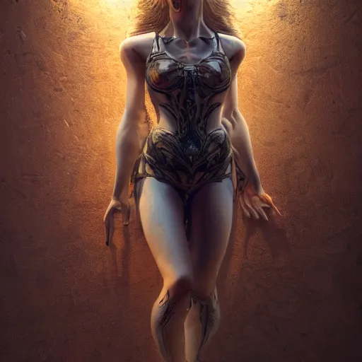 Image similar to full body pose, hyperrealistic mixed media painting of beautifully stunning woman, dim volumetric lighting, 8 k, octane beautifully detailed render, extremely hyper detailed, intricate, epic composition, cinematic lighting, masterpiece, trending on artstation, very very detailed, masterpiece, stunning, hdr, smooth, sharp focus, high resolution, award, winning photo, dslr, 5 0 mm