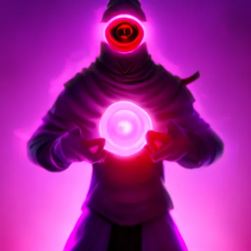 Image similar to ninja surrounded by purple aura, glowing red eyes, full body shot, menacing, stylized, octane render, artstation, digital art, digital painting, devian art