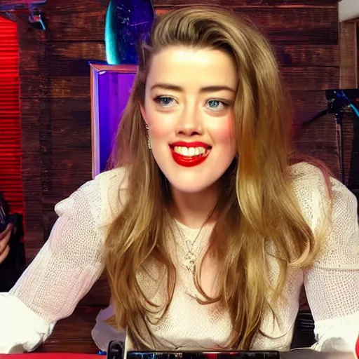 Image similar to chubby Amber Heard doing a livestream on YouTube