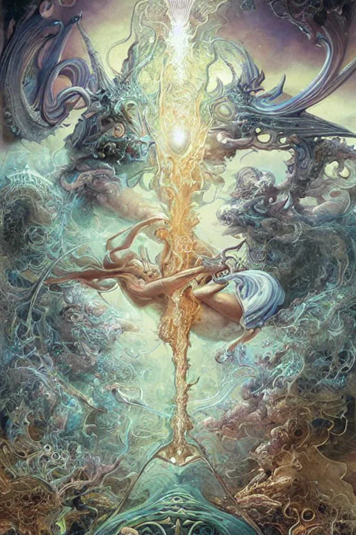 Prompt: the world, tarot card, fantasy drawing made of fractals, ultra realistic, wide angle, intricate details, highly detailed by peter mohrbacher, hajime sorayama, wayne barlowe, boris vallejo, aaron horkey, gaston bussiere, craig mullins