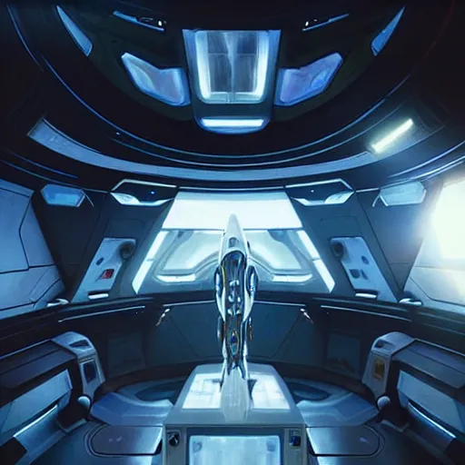 Prompt: photo of the interior of an alien spaceship, futuristic, hyperrealism, by greg rutkowski and artgem