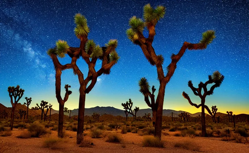 Image similar to joshua tree national park at night, anime theme