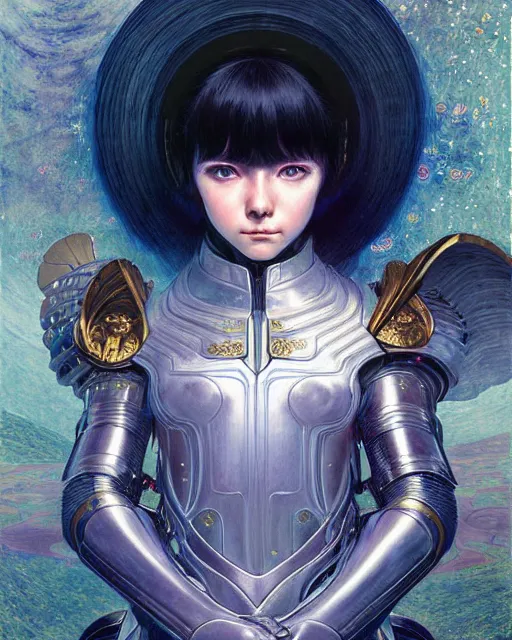 Image similar to portrait of beautiful cute young maiden girl with short white hairs in warhammer armor, art by ( ( ( kuvshinov ilya ) ) ) and wayne barlowe and gustav klimt and artgerm and wlop