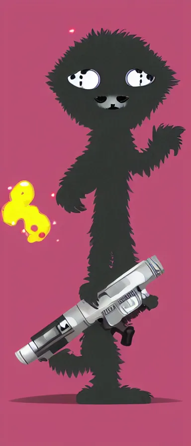 Prompt: “ furry monster character holding laser gun, floating alone, with a black dark background, digital art, award winning, trending on art station ”