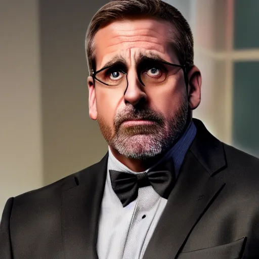 Image similar to steve carell as thanos, photorealistic movie still, detailed, 8 k