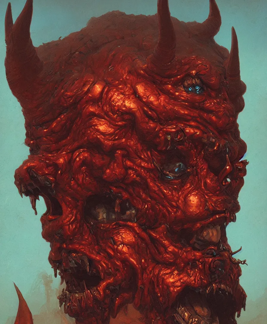 Image similar to bust portrait close up devil, illustrated by Simon Stålenhag and Gaston Bussiere, intricate, ultra detailed, photorealistic, trending on artstation