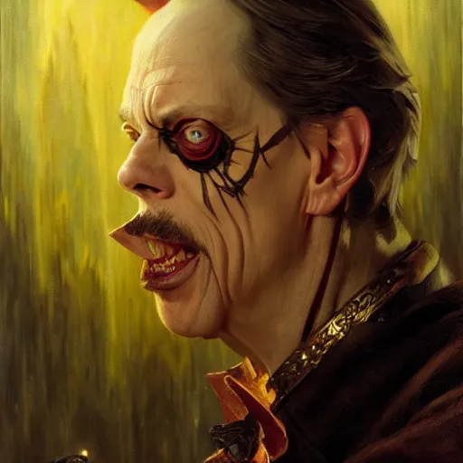 Image similar to steve buscemi as an evil warlock,, highly detailed painting by gaston bussiere, craig mullins, j. c. leyendecker, 8 k