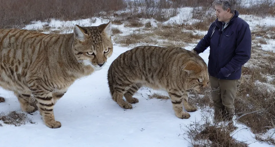 Image similar to The body is round, notes researcher David Mitton as he examines a new species of tundra feline