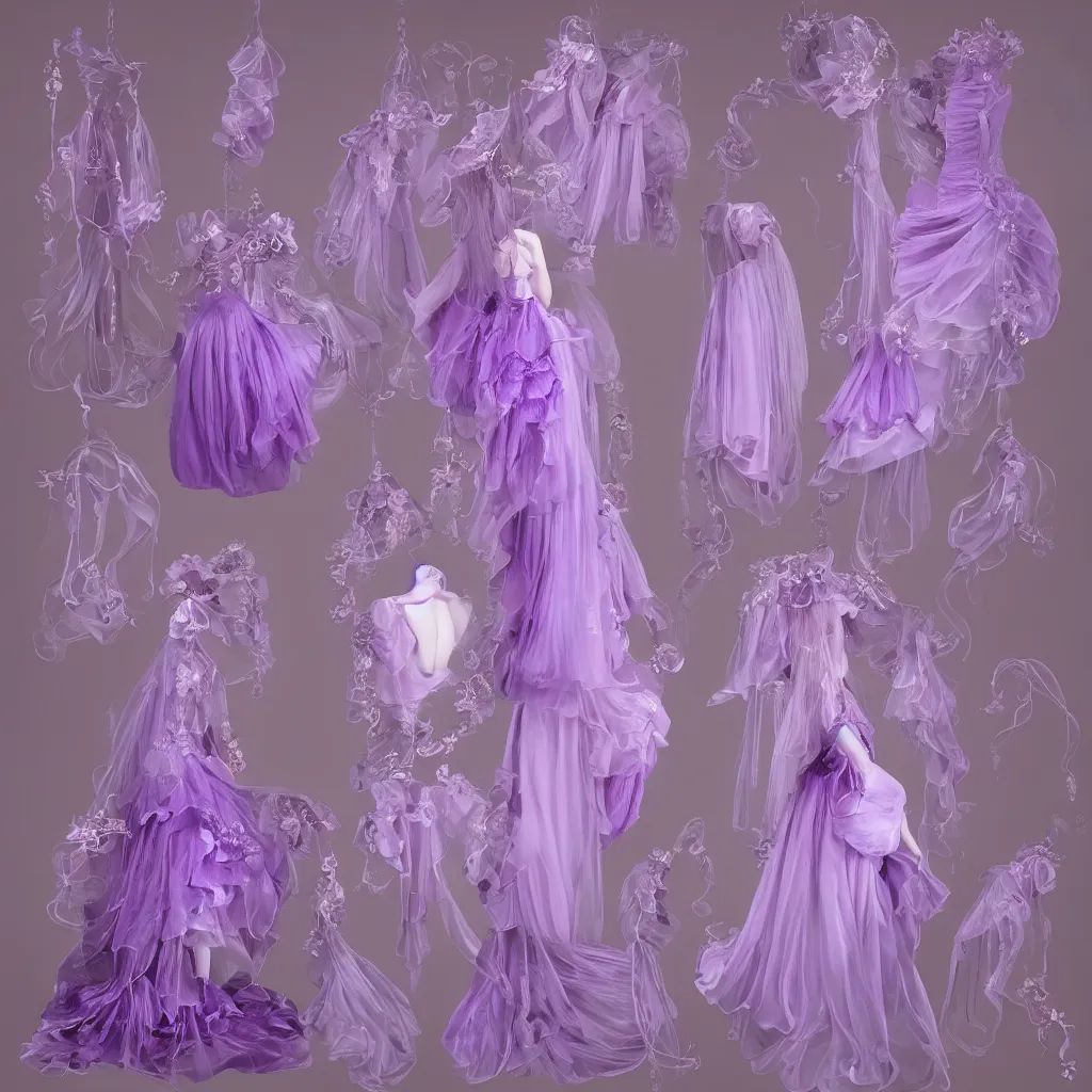 Image similar to purple dress in the style of baroque ，Victorian era，jellyfish element，dreamy, soft ,Backlight ,luminescence，highly detailed,8k