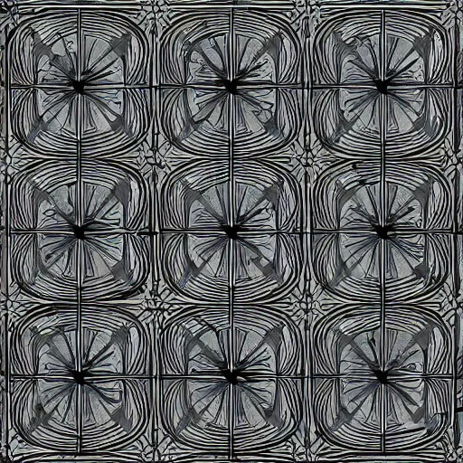 Image similar to art nouveau floor pattern, geometric, interlocking, solar system, scifi inspired, foundation, thin lines, black and white by paul chadeisson, greg rutkowski