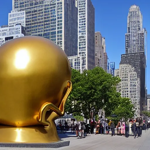 Image similar to huge golden burger statue in new york, photo