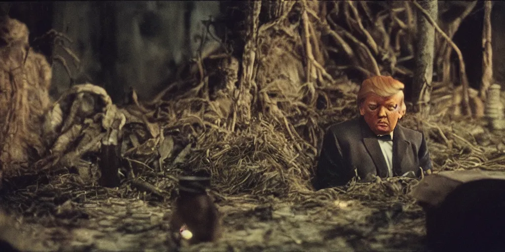 Image similar to detailed medium format photo, polaroid still from tarkovsky movie, donald trump as an oompa loompa, haze, high production value, intricate details, 8 k resolution, hyperrealistic, hdr, photorealistic, high definition, tehnicolor, award - winning photography, masterpiece, amazing colors