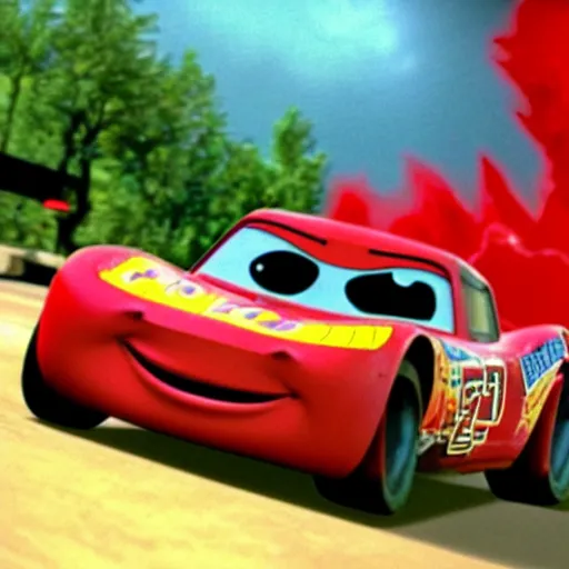 Image similar to lightning mcqueen transformer, movie still from dark of the moon