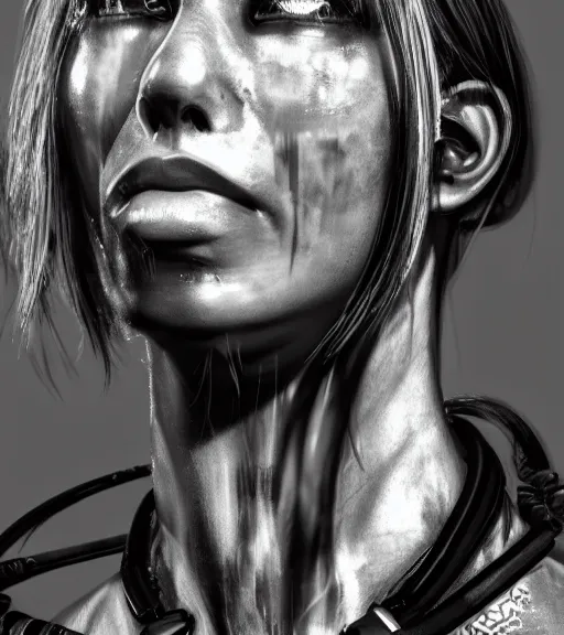 Image similar to detailed realistic female character cyberpunk wearing thick steel collar around neck, realistic, art, beautiful, 4K, collar, choker, collar around neck, punk, artstation, detailed, female, woman, choker, cyberpunk, neon, punk, collar, choker, collar around neck, thick collar, tight around neck, punk,