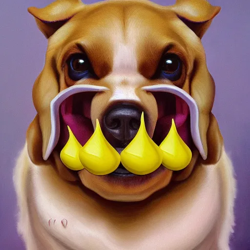 Image similar to high detail oil painting of a rabid dog, rabies foam made of emoji smiley faces, trending on artstation