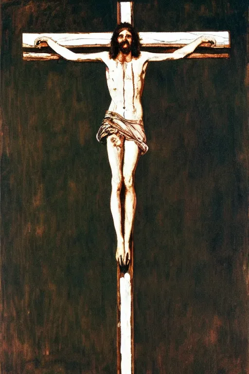 Image similar to jesus christ crucified painted by cy twombly and andy warhol