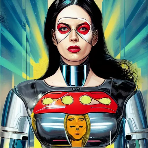 Image similar to portrait of a female android, by MARVEL comics and Sandra Chevrier