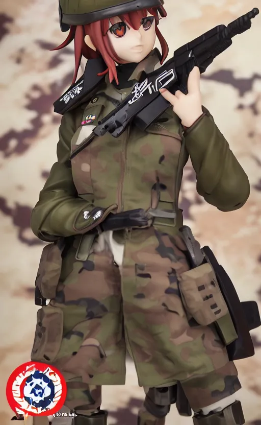 Prompt: toy design, military flags, portrait of soldier girl, girls frontline style, anime figma figure, realistic photo, flight squadron insignia, soldier clothing, realistic military gear, inspired by good smile company, 120mm, round elements, photo taken by professional photographer, by shibafu, trending on facebook, symbology, anime character anatomy, high resolution, matte, empty hands, realistic military carrier