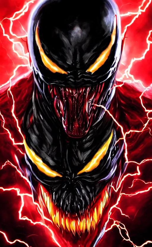 Image similar to full body portrait of venom as the flash, black and red, dynamic lighting, cinematic, ultra detailed, trending on art station, stunning visuals, creative, fantasy concept art