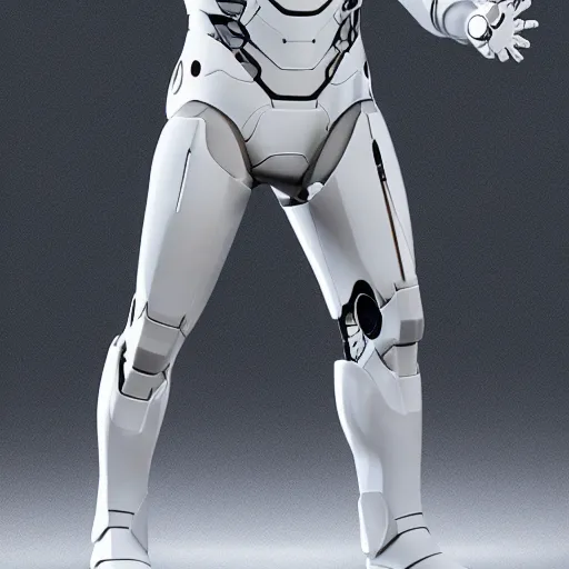 Image similar to fully white iron man suit, 4k realistic photo