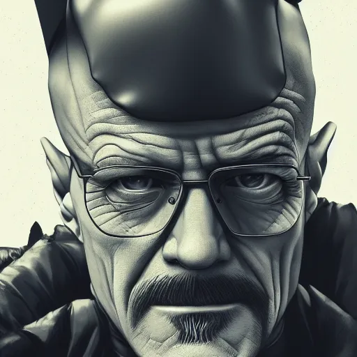 Prompt: Walter White wearing a Batman costume, hyperdetailed, artstation, cgsociety, 8k